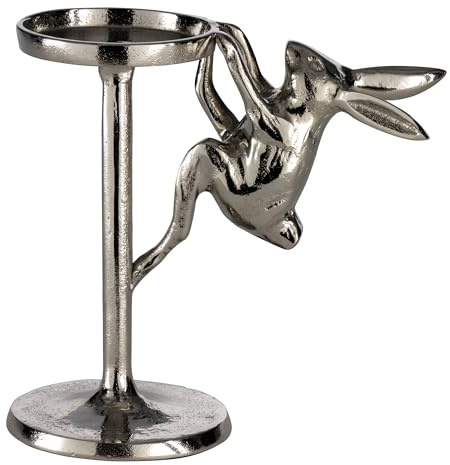 EGLO LIVING Deko Kerzenhalter Ostern Lonkintsy | Kerzenständer für Stumpenherzen, Osterdeko Kerzen Ständer mit Osterhase, Frühlingsdeko aus Aluminium in Silber, 19 cm