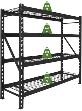 TRUTZHOLM Schwerlastregal Enno 180x190x60 cm 3200 kg aus Stahl Stecksystem 4 Gitterböden Lagerregal Pickregal Metallregal