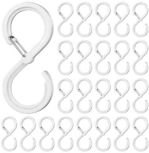 Jostift 24 ganci a S in acciaio inox bianco per appendere ganci anti-goccia, gancio di sicurezza per appendiabiti da cucina, bagno, camera da letto, ufficio, giardino
