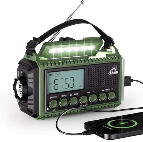 Portable Wind Up Hand Crank and Solar Powered Radio with USB Phone Charger, Emergency Radio with SOS Alarm and Flashlight, AM/FM/SW Radio with 12000mAh Rechargeable Battery for Outdoor