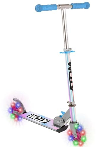 Atom Kinderroller Inline mit leuchtenden Rädern | Verstellbare Lenkerhöhe | Leicht Faltbarer Scooter für Jungen & Mädchen | Stabiler Tretroller für Kinder von 5-12 Jahren (Holografisch)