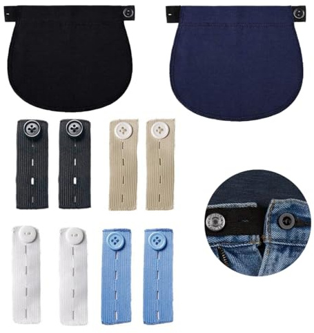 KOLZEMV 10 Pièces femme enceinte, Extenseur Pantalon Ajustables pour Femmes Enceintes Extensions de Bouton Pantalon élastique de Maternité Extension de Ceinture Réglable pour Hommes Jeans Pantalons