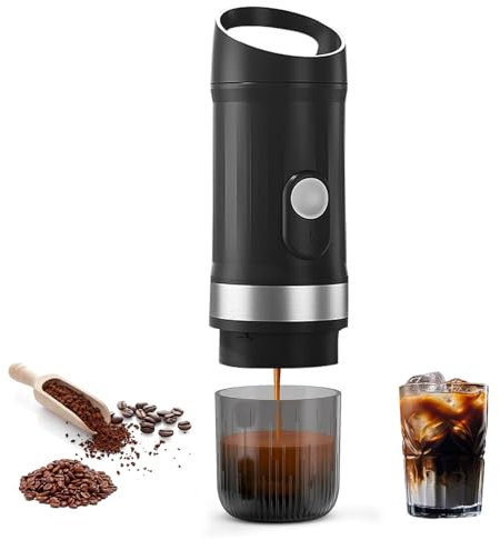 Electric Portable Espresso Machine, Travel Camping Coffee Maker, 12v Car Coffee Machine with Self-Heating, Rechargeable, 3-5 Min Self-Heating, Ground Coffee, For Camping Travel, Office, Home (Black)