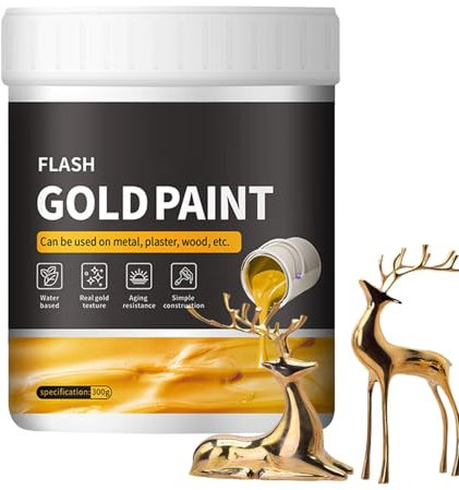 Generico Vernice Foglia Oro 300g, Vernice Liquida Oro Resistente alle Intemperie, Non Sbiadisce, Adatta per Metallo, Gesso, Legno, Artigianato e Art, Facile da Applicare