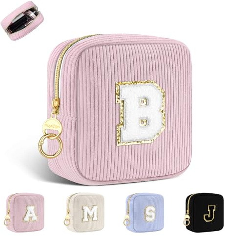 Neceser Personalizado Organizador Maquillaje para Niñas Mujer Inicial Bolsa de Cosméticos de Viaje de Tejido de Pana Multifuncional Bolso de Aseo Estuche Maquillaje Regalo Cumpleaño Navidad Rose E