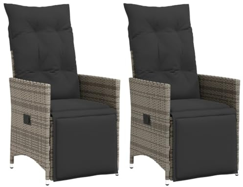 ChicAbode Gartensessel mit Kissen 2 STK. Verstellbar Grau Poly Rattan Verstellbar Gartenstuhl mit Stahlrahmen, Loungesessel für Außenbereich
