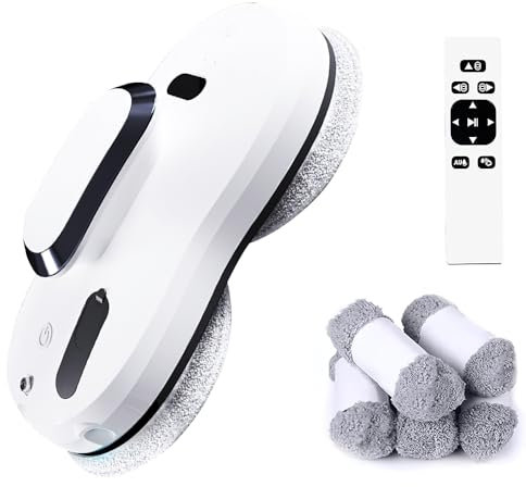 Robot Laveur de Vitre, 3800Pa D'aspiration, Robot Nettoyeur Vitres Automatique avec Fonction Pulvérisateur, Navigation Intelligente, Télécommandé, pour Toutes Les Surfaces Lisses, avec 8 Chiffons (B)