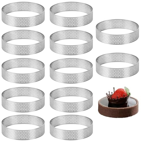 GVPOELR Tartelettformar, 12 stycken tårtringar, 10 cm dessertringar, mousse ring med hål, för tillverkning av kakor, munkar och kakformar