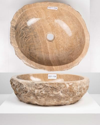 50-60 cm - Lavabo in marmo onice crema rettangolare per bagno in pietra naturale, lavabo in pietra Wohnfreuden