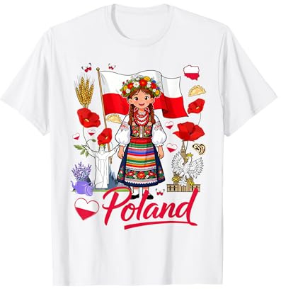 Polish Flag Outfit Idea for Girls Polska Poland Folk Flowers T-Shirt