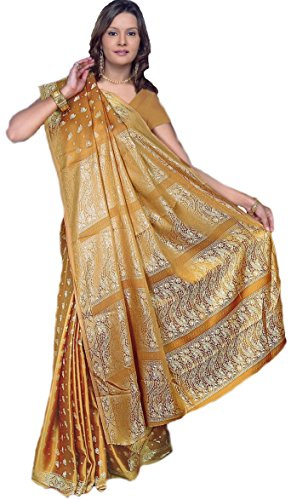 Trendofindia Indischer Bollywood Fashion Sari Stoff Damenkostüm Kleid Caramel CA109