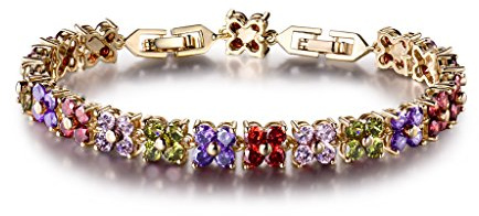 GULICX Women's Gold Tone Copper Austrian Crystal Women Tennis Bracelet Multicolor