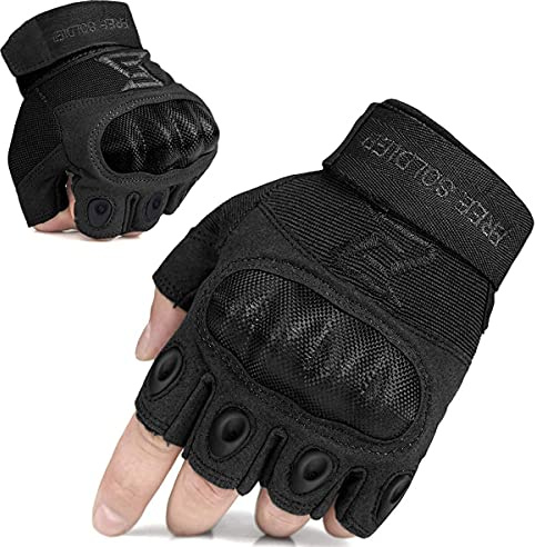 FREE SOLDIER Full Finger Outdoor Sports Cycling Biker Gloves Motorcycle Gloves Fingerless Glove for Hiking Climbing Cross Country Working Men's Gloves(XL,Black Fingerless)
