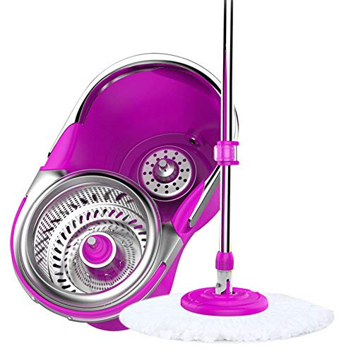 Axdwfd mocio Rotante Domestico Asciugatura Automatica Bagnato e Secco Lavare a Mano Libera Doppia Guida Viola Secchio di Scopa, 2 Teste di mop