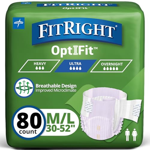 FitRight Stretch Ultra Adult Briefs, Incontinence Diapers with Tabs, Heavy Absorbency, Medium/Regular, 30 to 52, 20 Count (Pack of 4)