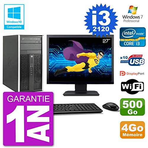 PC HP 6300 MT Ecran 27 i3-2120 RAM 4Go Disque 500Go Graveur DVD WiFi W7 (Reconditionné)