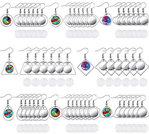 Hicarer 108 Stück Ohrringe aus Edelstahl, Haken aus weißem Draht, Facetten, Brillenschalen mit 12 mm, Cabochons aus Glas für die Herstellung von Schmuck, DIY, Handwerk