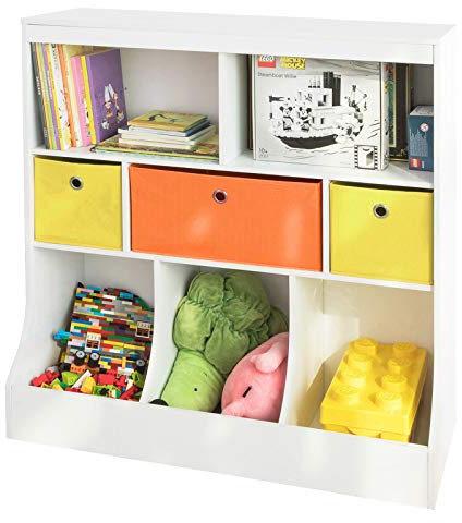 SoBuy KMB26-W Kinder Bücherregal Kinderregal mit 5 Ablagefächern und 3 Stoffboxen Spielzeugregal Aufbewahrungsregal für Kinder Spielzeug-Organizer Weiß BHT ca.: 92x93x40cm
