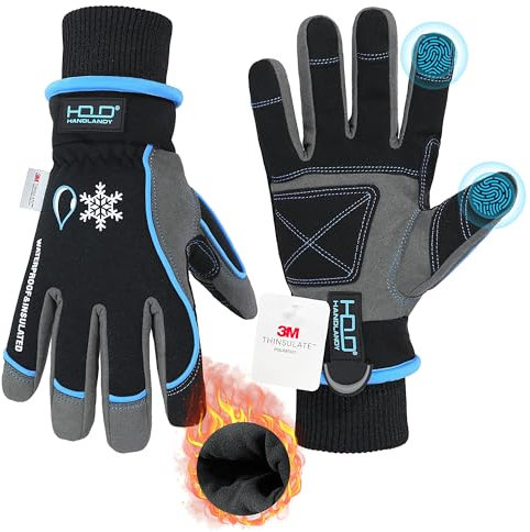 HANDLANDY wasserdichte Thermowinterhandschuhe, isolierte, Winddichte Touchscreen-Arbeitshandschuhe zum Skifahren und Snowboarden für kaltes Wetter für Männer und Frauen (blau, Größe L)
