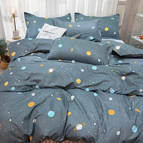 AShanlan Weltraum Bettwäsche 135x200 Kinder Jungen Blau Planeten Sterne Weltall Bettbezug Universum Kinderbettwäsche Set Wende Motiv Microfaser Jungenbettwäsche mit Kissenbezug 80x80 cm