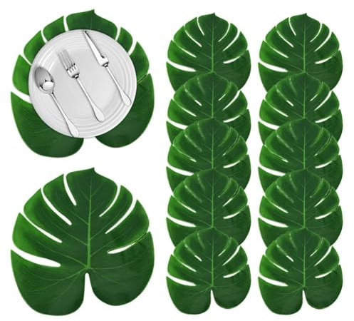 HERCHR 12 Stück Palmenblätter Deko, Dschungel Deko Künstliche Blätter Palmblätter, Hawaiian Monstera Pflanze, Tropische Blätter Deko Künstlich Palmenblätter Deko Tropischen Pflanze Deko