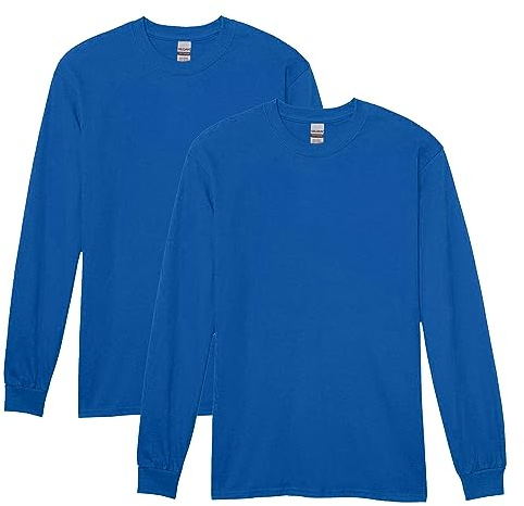 Gildan Men's Heavy Cotton Long Sleeve T-Shirt, Style G5400, 2-Pack, Royal, Large
