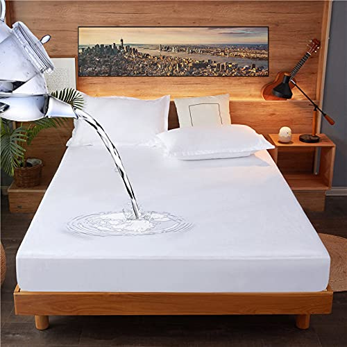 Xuanyijie Wasserdichter Matratzenschoner 160x200cm Matratzenschonbezug Wasserdichter Matratzenauflage Bettmatratzenbezug Soft Noiseless Washable Breathable Fitted Bettlaken 30cm tief (160x200cm)
