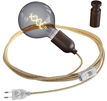 Snake, cableado con portalámparas de Madera, Enchufe e Interruptor con pasacables de Madera Rolé - con Bombilla, Efecto Wengué