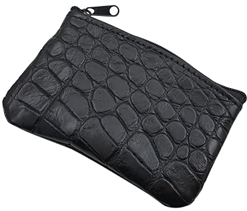 myledershop Echt Kalbsleder Schlüsseltasche/Schlüsseletui/Schlüsselmäppchen/Autoschlüsselhülle mit 1 Reißverschlussfach Handmade in EU mit Krokodil-Prägung in Schwarz