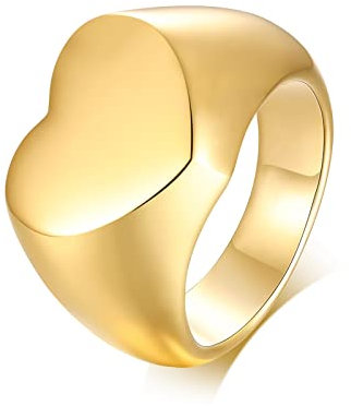 Bishilin Damen Ring Personalisiert, Ring Edelstahl Siegelring Herz Poliert Gold Ringe Partnerring für Frauen Mädchen Größe 55 (17.5)