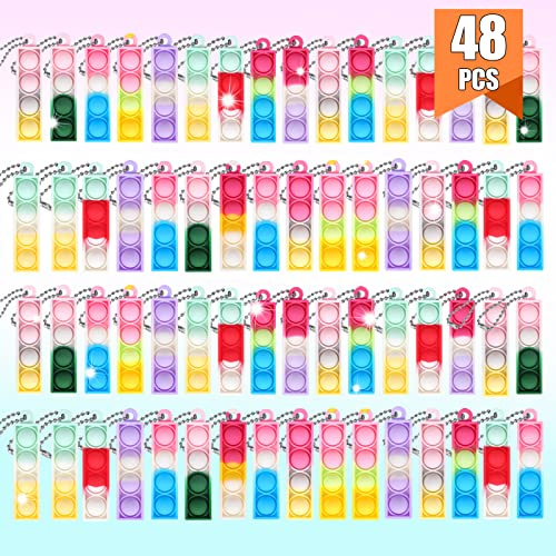48 PCS Mini Pop Fidget It Spielzeug Schlüsselanhänger, Silikon Regenbogen Stressabbau Handspielzeug, Schreibtisch-Spielzeug Wrap Pop Stress Reliever für Kinder Erwachsene