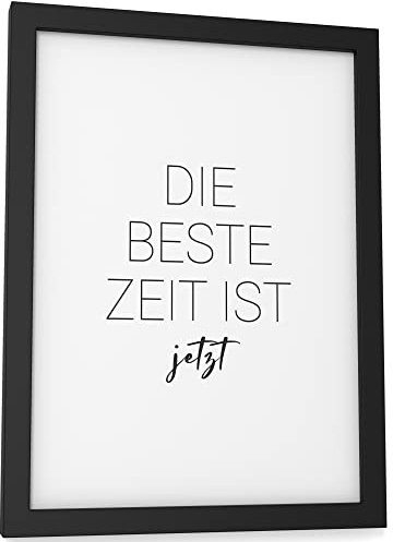 Papierschmiede® Typografie Poster, DIN A5 (15x21 cm), Wanddeko Wohnzimmer, Schlafzimmer, Küche, schwarz-weiß Bild mit Spruch OHNE Rahmen, Beste Zeit