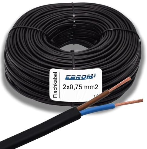 Gerätekabel Flachkabel H03VVH2-F 2x0,75 mm² schwarz 2x0,75 mm2 - Aderfarben: braun - blau - 2 polig/adrig - PVC Leitung - 99,9% OFC Kupfer (Vollkupfer) viele Längen ab 1 m - Ihre Länge: 20 Meter