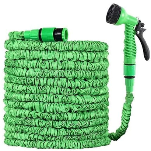 50Ft Green Garden Snake Hose - Expandable, Flexible Hose Pipe, Also Includes Spray Gun Nozzle & Connectors, Space Saving | Ideal for Gardening, Watering, Cleaning Car & Many More