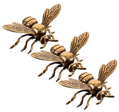 EXCEART Brass Bee Statue Set 3Pcs Retro Bee Ornament Figurines for Desk Decor Home Office Living Room Shelf Wine Cabinet Flat Bottom Decorations for House Decorations