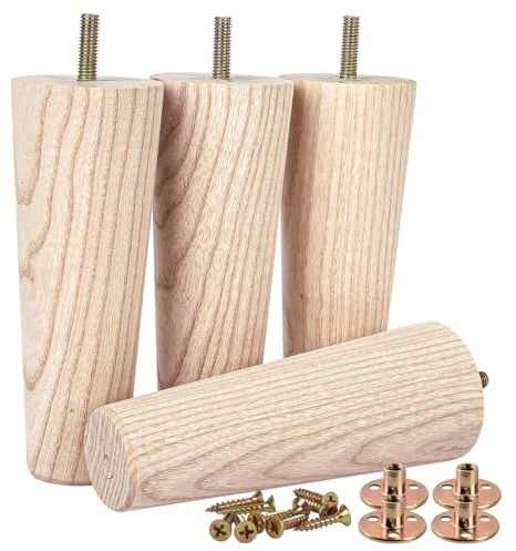 Btowin 8 inch Ash Wood Tapered Furniture Legs with 5/16 Bolts, 4Pcs | Unfinished Ash Wood, Straight Grain. 400lb Load Capacity. Hardware Included. Upgrade for Sofa & Cabinet, Mid-Century Modern.