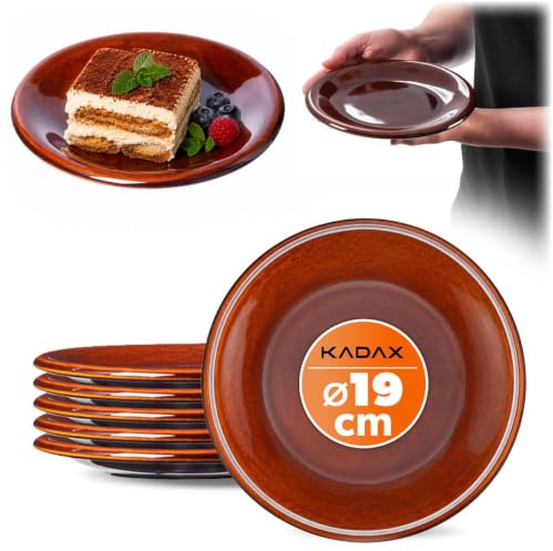 KADAX Piatti piani in argilla con strato di ceramica, piatti piani lavabili in lavastoviglie, piatti piani piatti, piatti da portata per colazione, torte, dessert (piccoli, 6 pezzi)