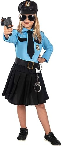 Funidelia | Disfraz de policía azul para niña Guardia, Agente, FBI, Profesiones - Disfraz para niños y divertidos accesorios para Fiestas, Carnaval y Halloween - Talla 10-12 años - Azul oscuro
