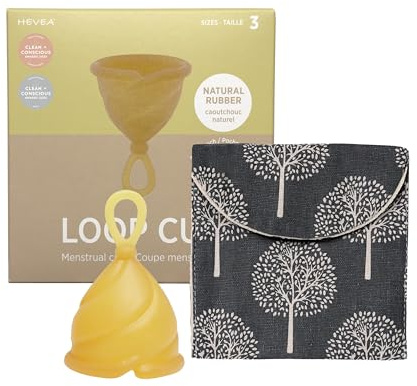 Hevea Copa menstrual, tamaño 3 (natural), 100% goma natural, bucle, uso hasta 12 horas
