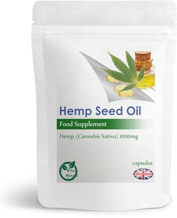 Hemp Seed Oil 1000mg Cold Pressed Capsules, Omega 3 & 6 Rich, High GLA (Pack of 30)