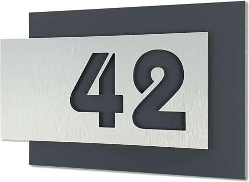 Hausnummernschild von EDS-Werbemedien - Hochwertiges Hausnummer Schild in Edelstahl-Design - Individuell personalisierbares Haus Nummernschild aus UV- und witterungsbeständigem Material