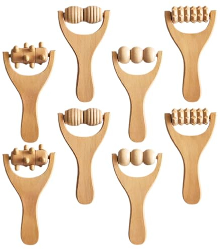 Beavorty 8 Stück Holzrollenmassagegerät mit Ergonomischem Griff für Fuß und Körpermassage zur Entspannung zu Hause und Unterwegs