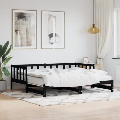 ARKEM Tagesbett Ausziehbar Ausziehbett Bett Zum Ausziehen Sofa Bett Daybed Sofa Bett Mit Ausziehbett Schwarz 90x200 cm Massivholz Kiefer