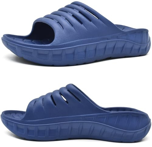 KuaiLu Mens Recovery Sandals Sport Comfort Arch Support Cushion Athletic Sliders Orthotic Plantar Fasciitis Open Toe Wide Width Thick Foam Sandles Summer Pool Beach Slippers AllBlue Size 9