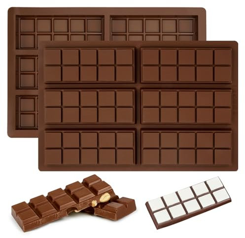 2 Pezzi Stampo Tavoletta Cioccolato, Riutilizzabili Stampi per Cioccolato in Silicone, Stampo per Tavoletta di Cioccolato Profonda, Antiaderente Stampo Cioccolato Tavoletta, Stampo per Barrette