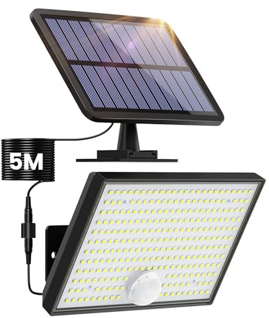 Lampe Solaire Extérieur Détecteur de Mouvement, [3 Modes/266LED/2200mAh] Lumière Solaire Extérieure étanche IP65 éclairage Extérieur Solaire, Divisé Spot LED avec Câble de 16,4ft pour Jardin, Garage