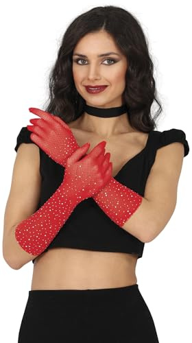 FIESTAS GUIRCA | Rote Netzhandschuhe mit Strass (30 cm) - Kostümzubehör für Prinzessinnen und die 20er Jahre - Ideal für Kostümpartys und elegante Feiern - Damen - Rot