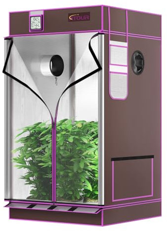 Growtent Garden 1680D Diamant-Mylar Wachstumszelt mit doppelter transparenter Sichttür und Bodenwanne für Hydrokultur-Pflanzenanbau im Innenbereich, 86,4 x 86,4 x 182,9 cm, Silver