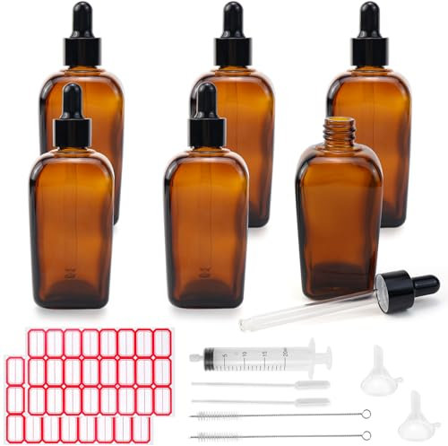 VZXZXE 6 botellas de 100 ml con pipeta, botellas de cristal líquidas con pipeta, botella farmacéutica para líquidos, aceites esenciales, aceites de perfume, aromaterapia, colorantes líquidos,