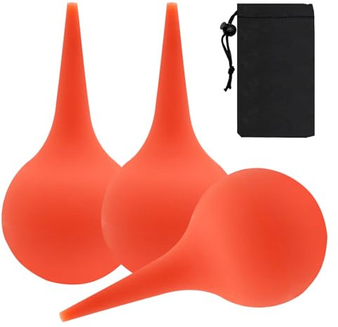 BORISCA 3 PCS Poire Lavement Oreilles, Poire Oreille Bouchon Adulte Enfant avec Sac Tissé Poire Effilée pour Nettoyer les Oreilles Seringue oreille Utiliser pour Nettoyage des Oreilles (Rouge)